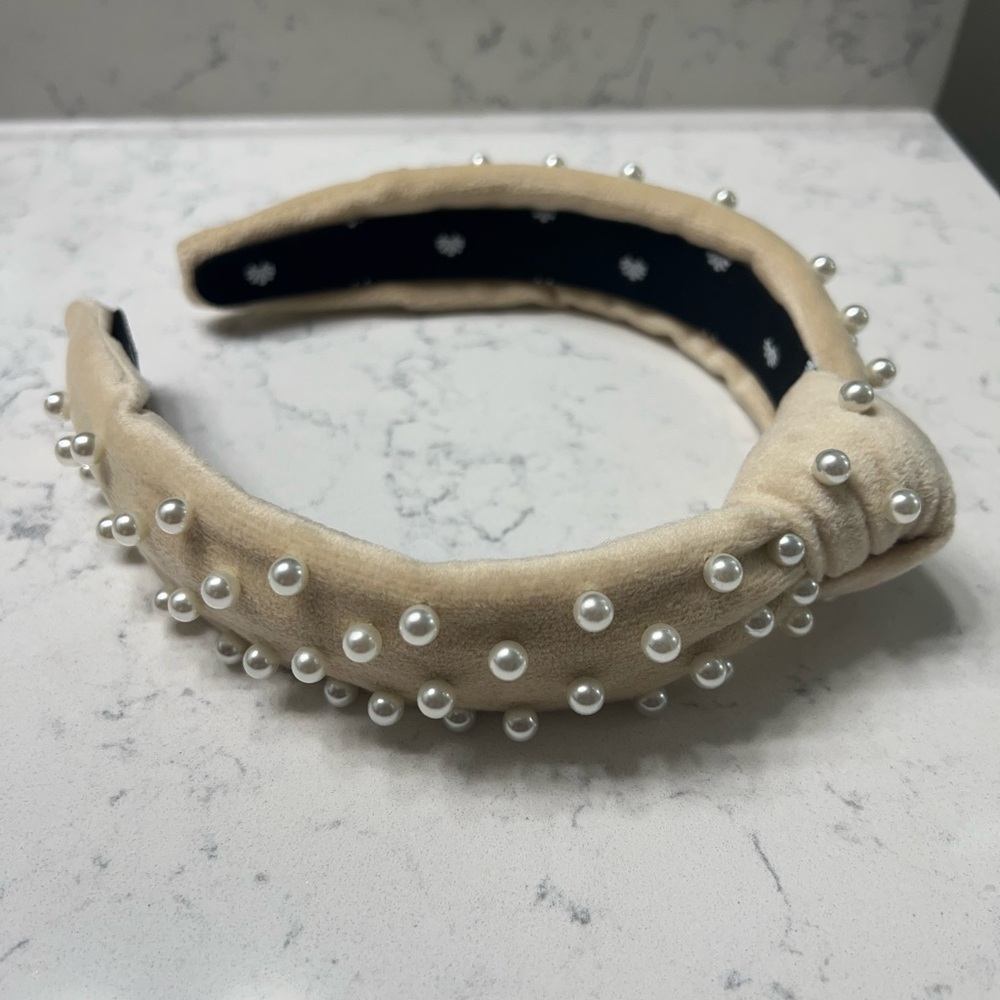 Lele Sadoughi - Latte Slim Pearl Embellished Knotted Headband